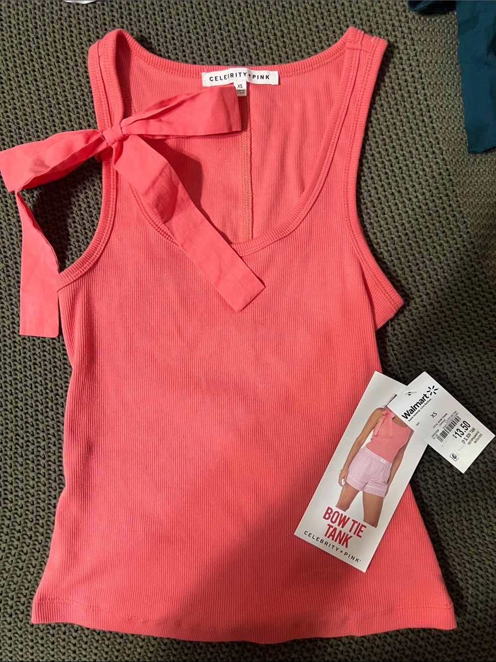 Celebrity Pink Coral Bow-Tie Ribbed Tank